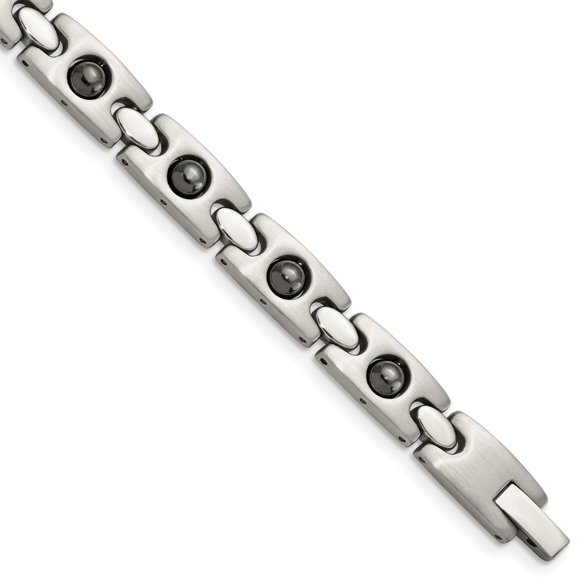 Chisel Stainless Steel Brushed and Polished with Magnetic Ball Accent 8.5 inch Link Bracelet