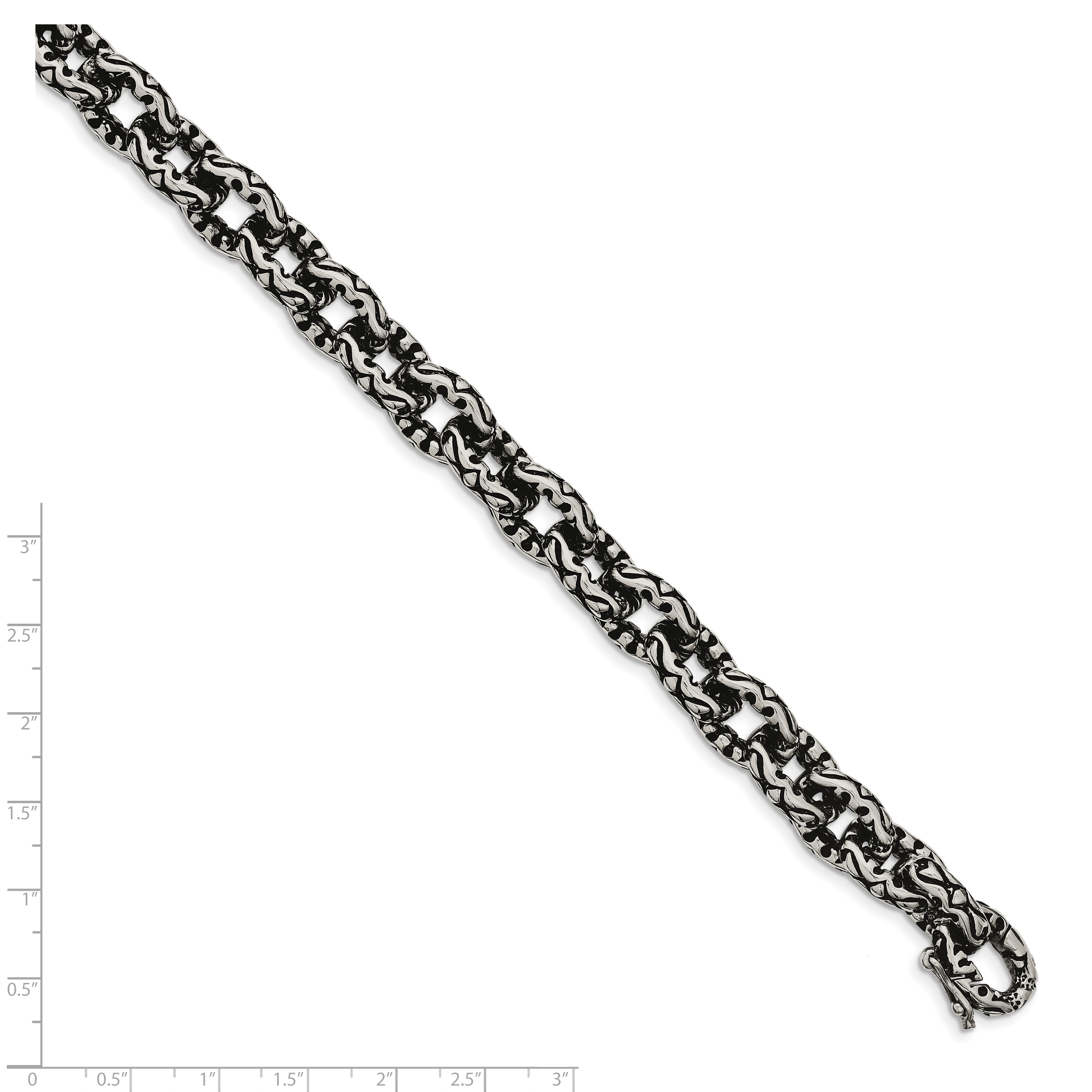 Chisel Stainless Steel Antiqued Polished and Textured 8.25 inch Fancy Link Bracelet