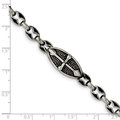 Stainless Steel Antiqued Textured and Polished Cross 9in Toggle Bracelet