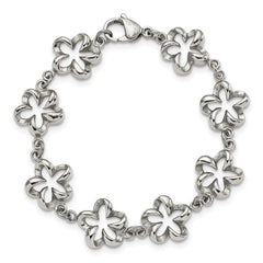 Stainless Steel Polished Flower Link 7.5in Bracelet