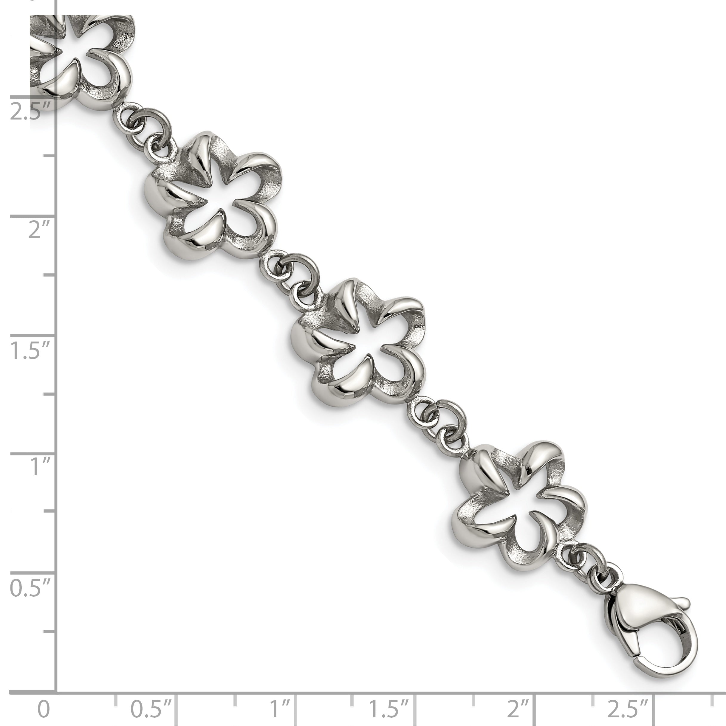 Stainless Steel Polished Flower Link 7.5in Bracelet