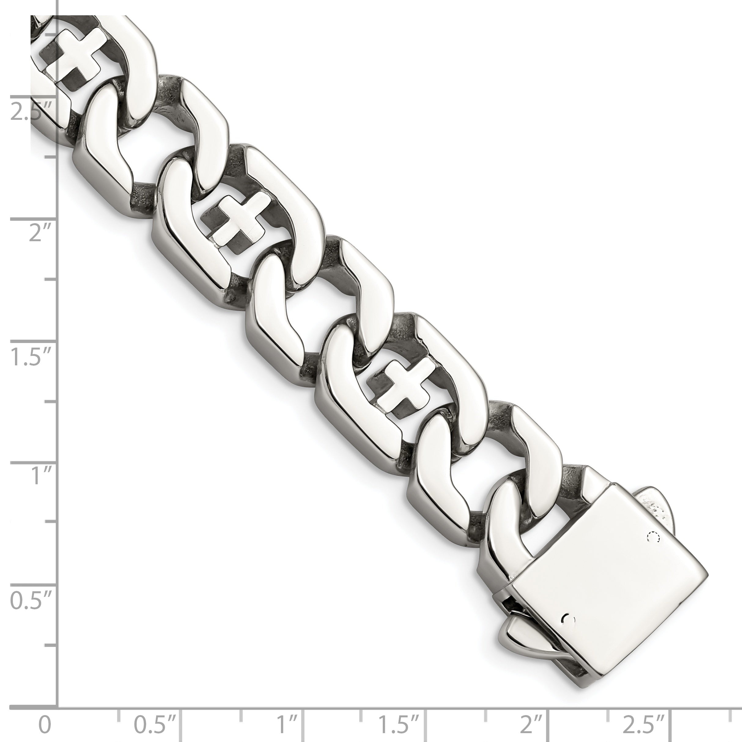 Chisel Stainless Steel Polished Crosses 8.5 inch Link Bracelet