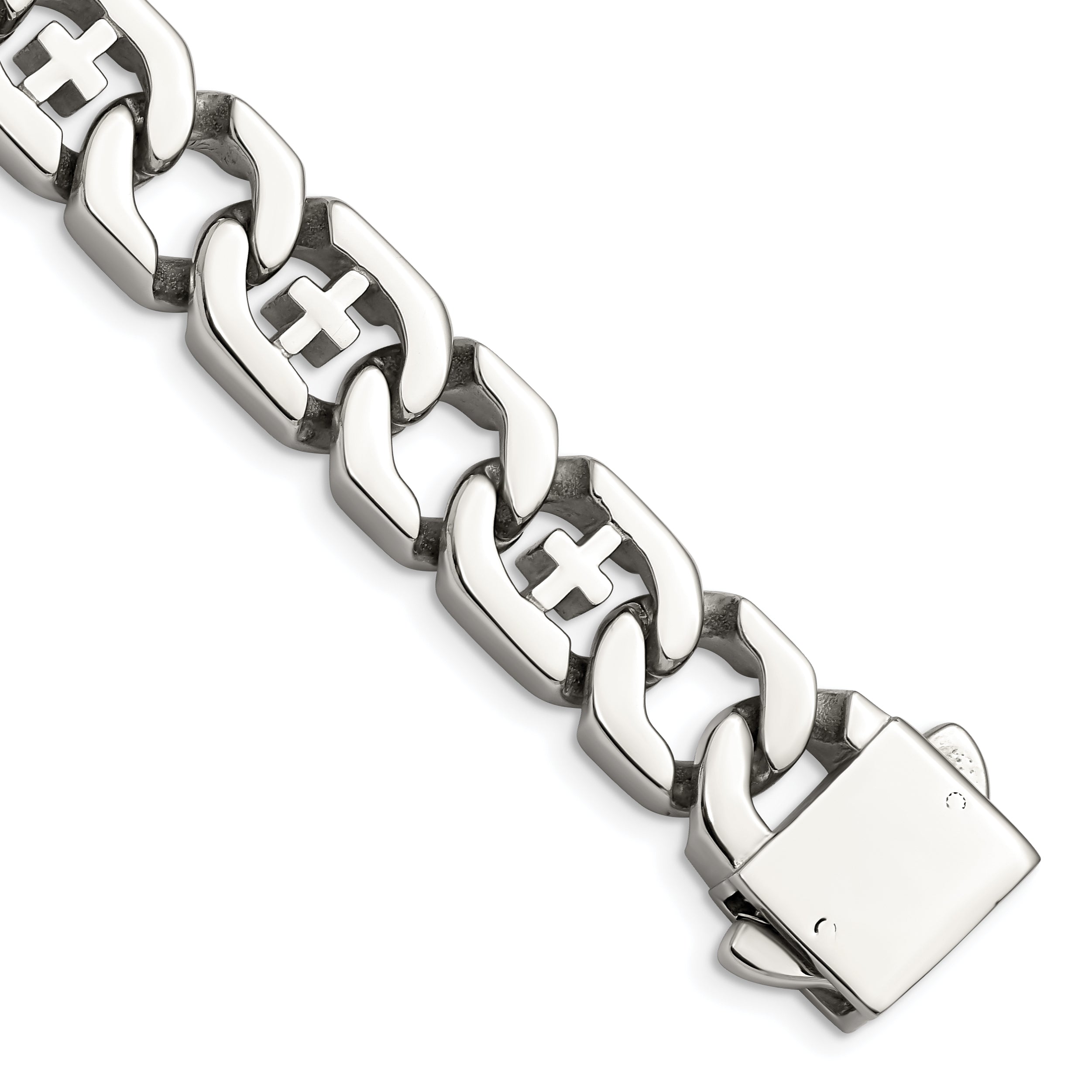 Chisel Stainless Steel Polished Crosses 8.5 inch Link Bracelet