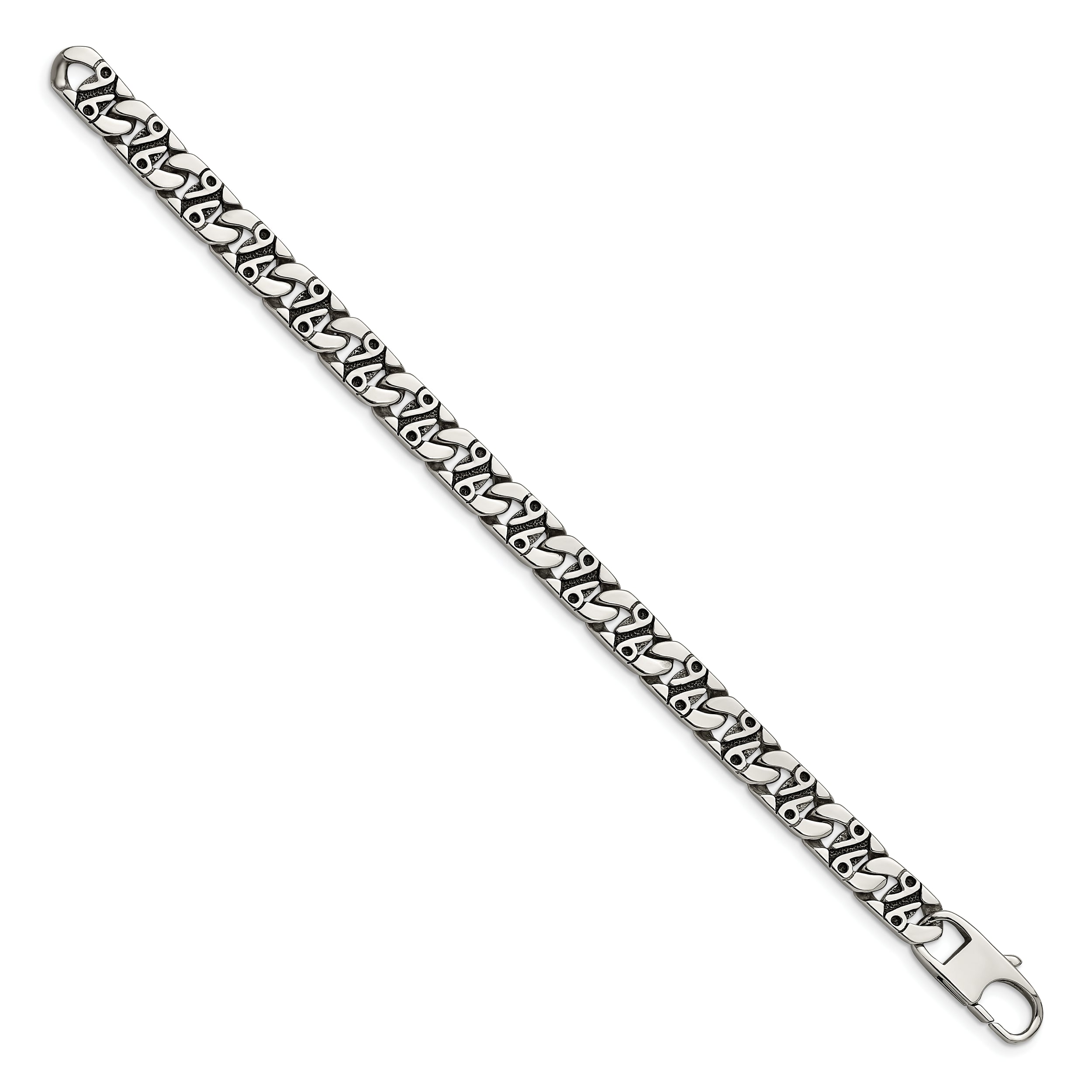 Chisel Stainless Steel Antiqued Polished and Textured 8.75 inch Fancy Link Bracelet