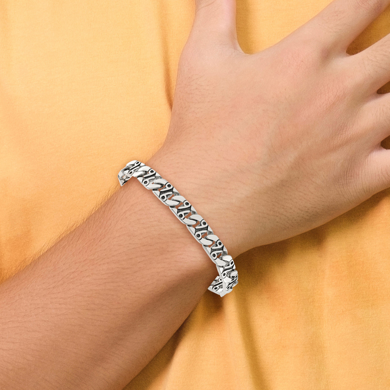 Chisel Stainless Steel Antiqued Polished and Textured 8.75 inch Fancy Link Bracelet