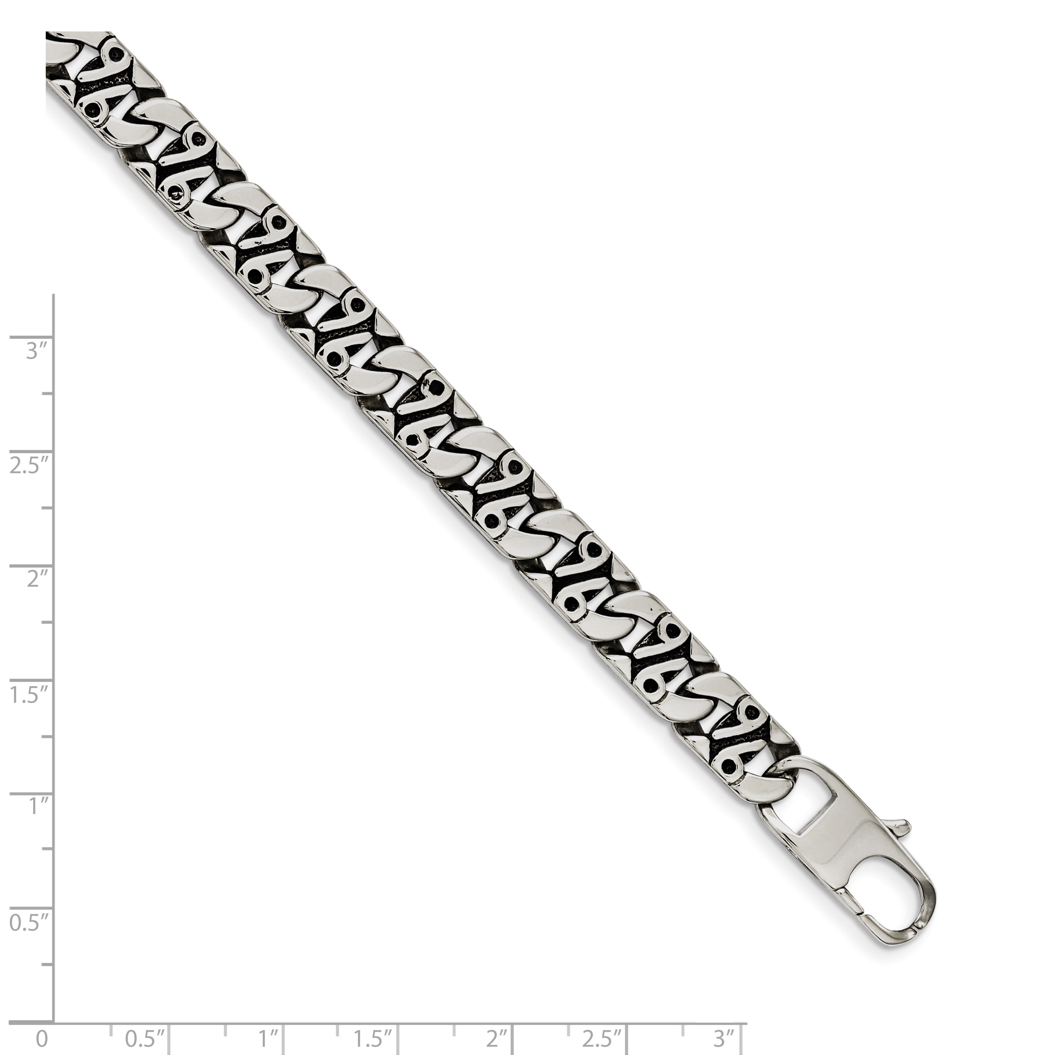 Chisel Stainless Steel Antiqued Polished and Textured 8.75 inch Fancy Link Bracelet