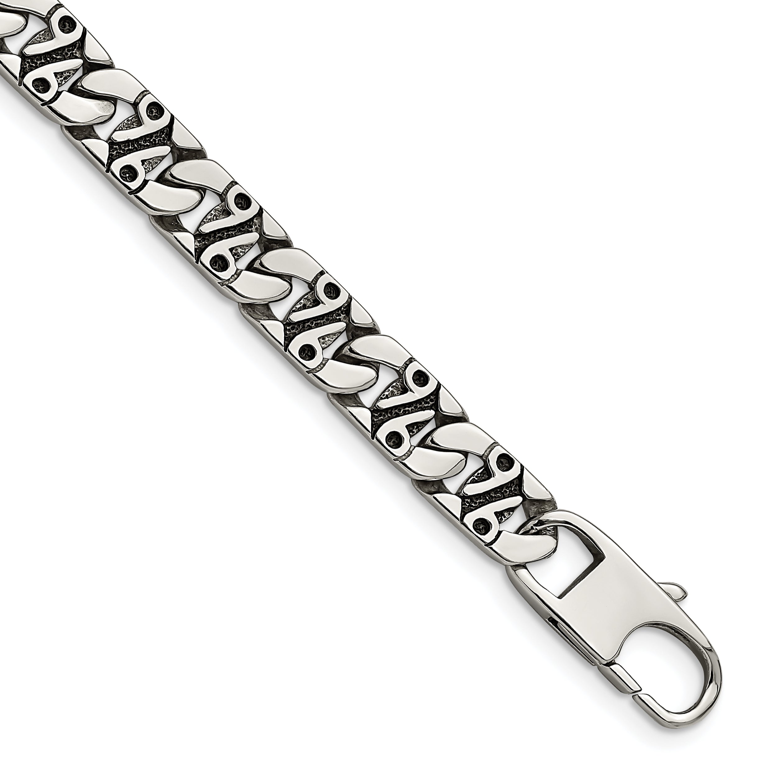 Chisel Stainless Steel Antiqued Polished and Textured 8.75 inch Fancy Link Bracelet