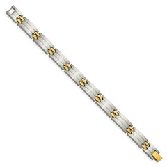 Chisel Stainless Steel Brushed and Polished Yellow IP-plated 8.75 inch Link Bracelet