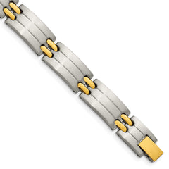 Chisel Stainless Steel Brushed and Polished Yellow IP-plated 8.75 inch Link Bracelet