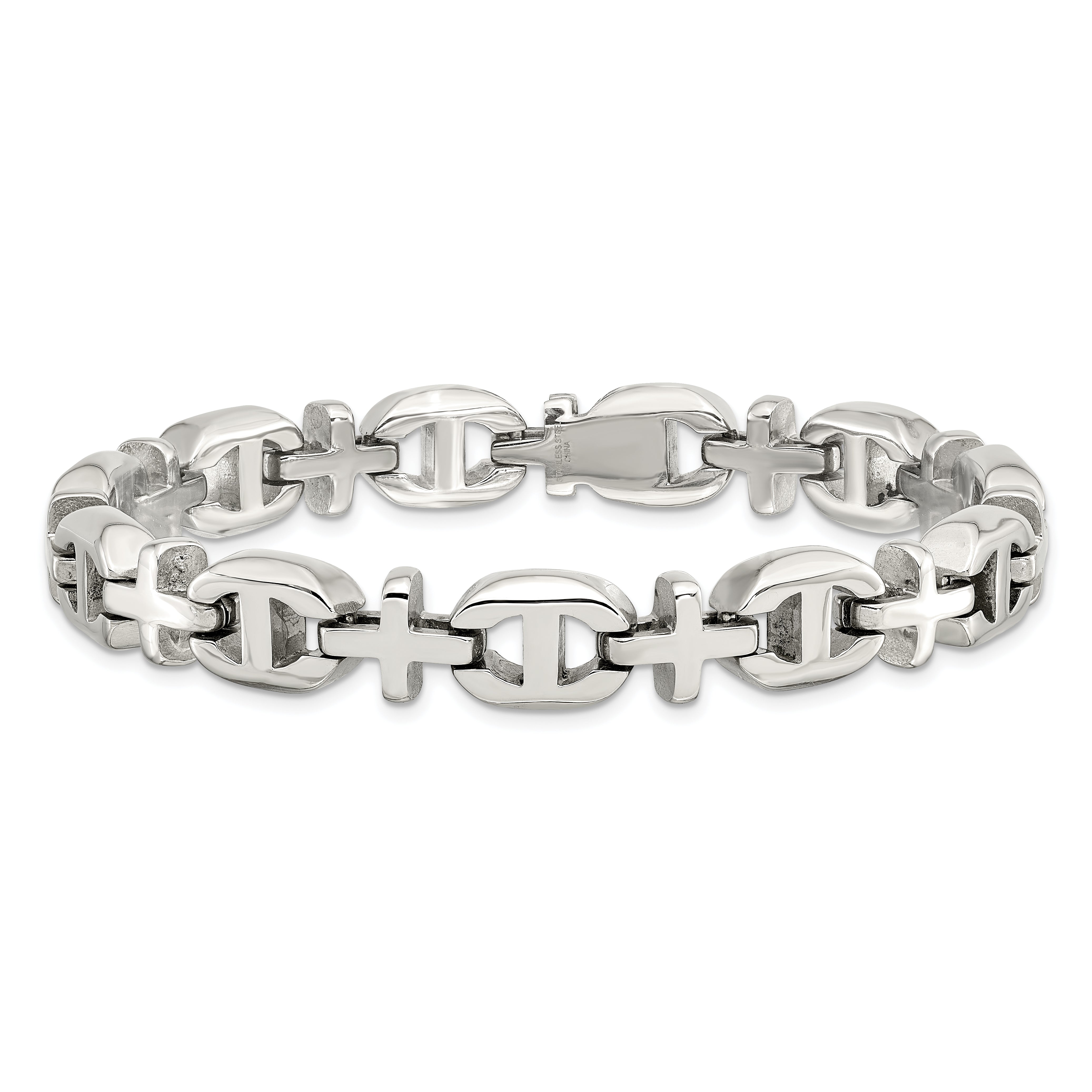 Chisel Stainless Steel Polished 8.5 inch Cross Link Bracelet