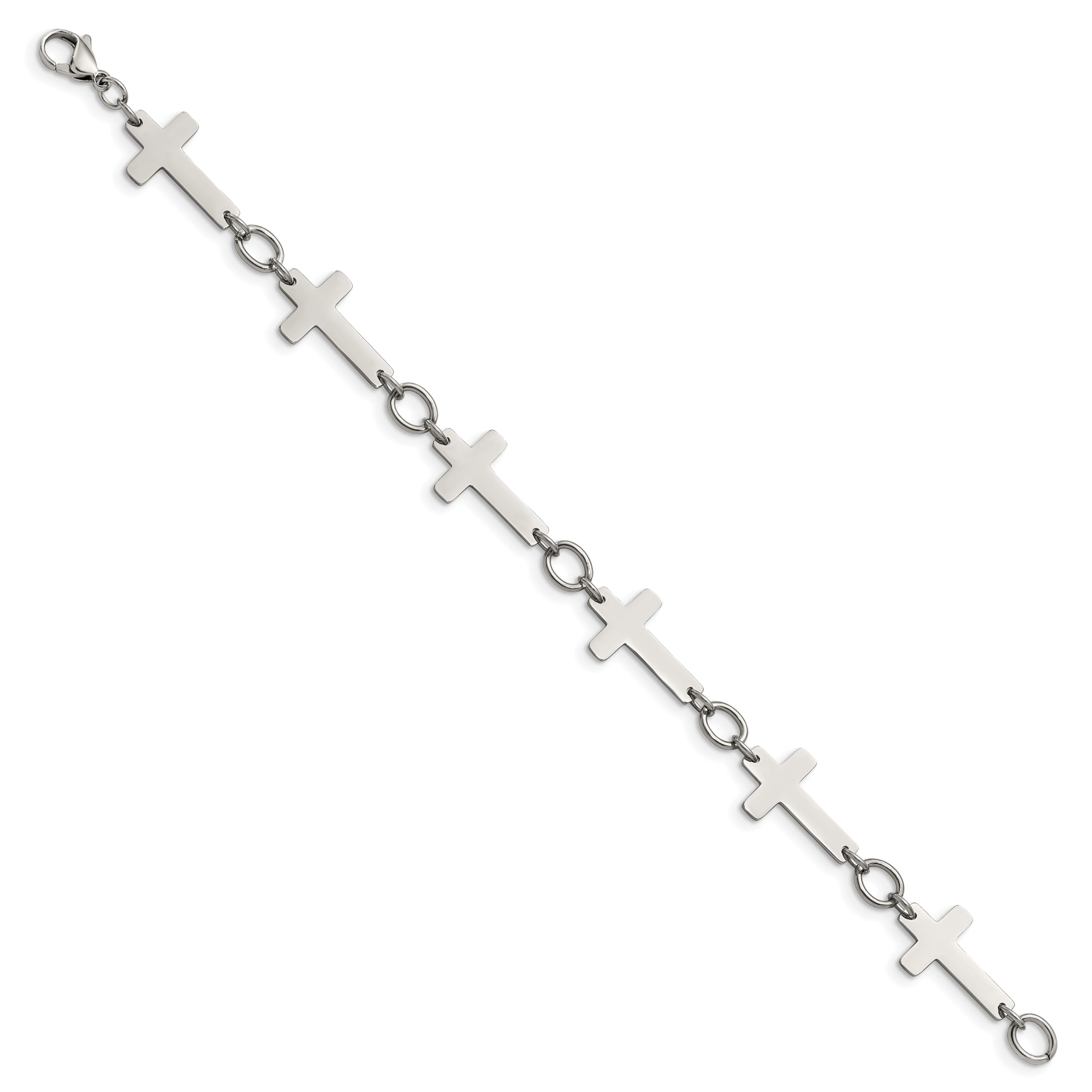 Chisel Stainless Steel Polished 8 inch Sideways Cross Link Bracelet