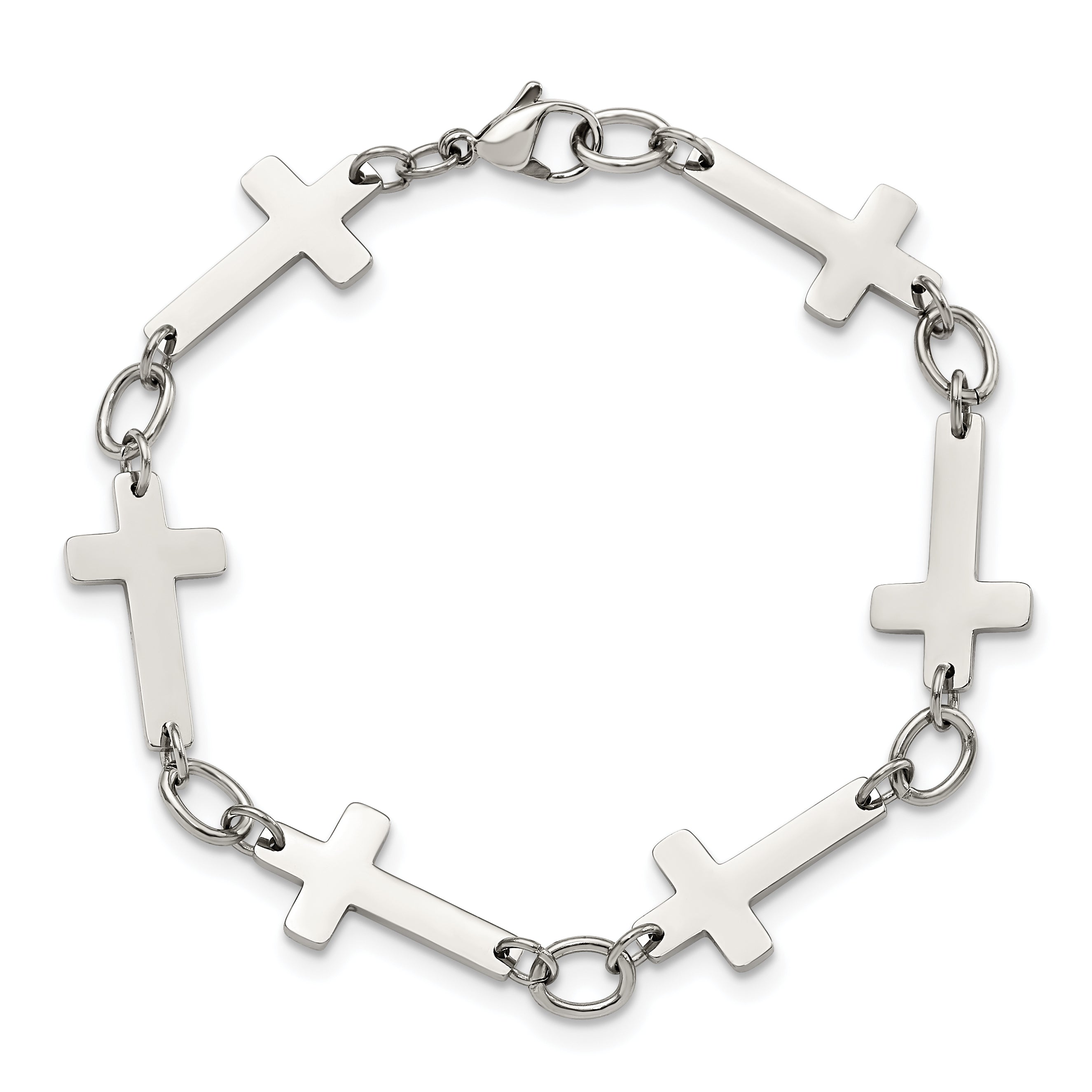 Chisel Stainless Steel Polished 8 inch Sideways Cross Link Bracelet