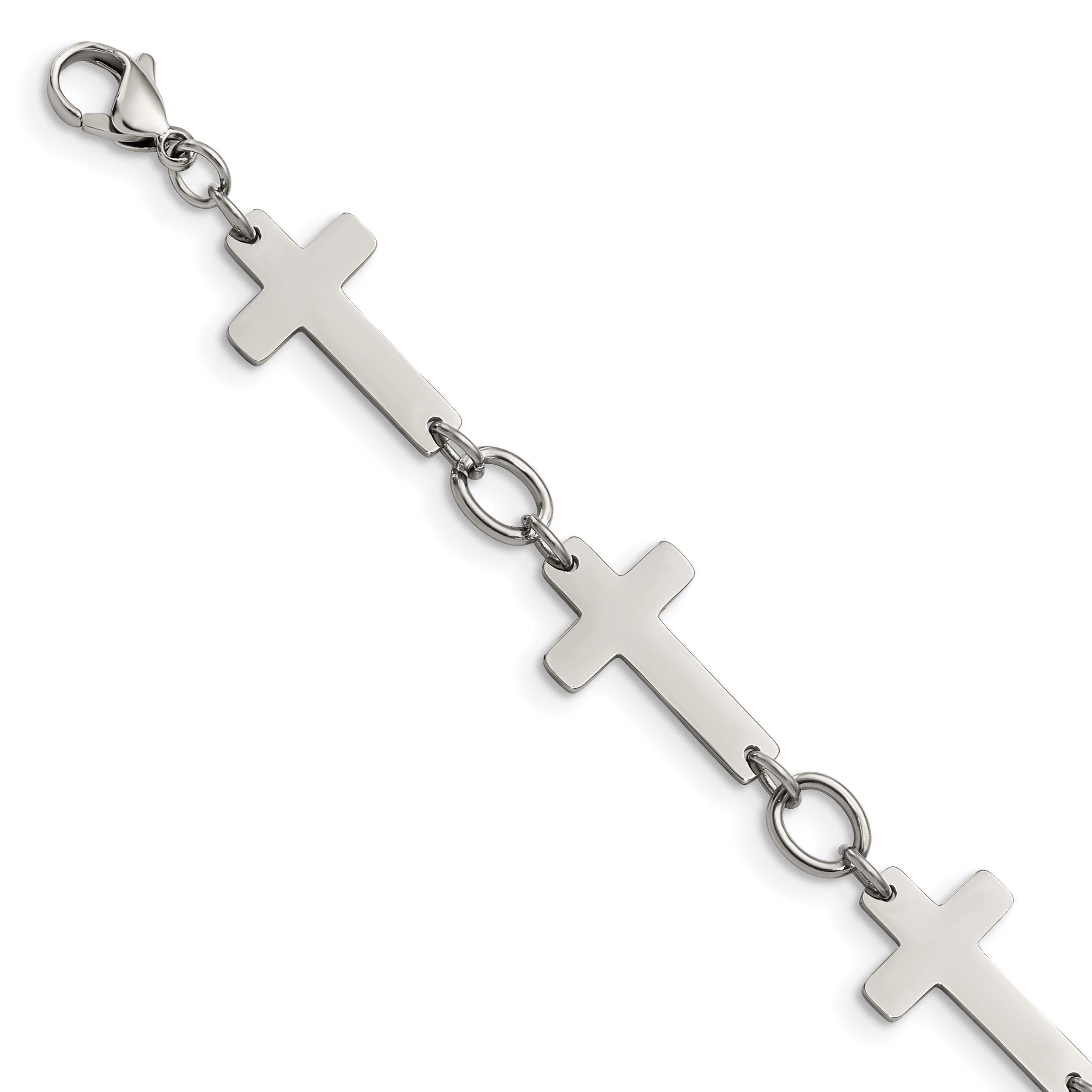 Chisel Stainless Steel Polished 8 inch Sideways Cross Link Bracelet