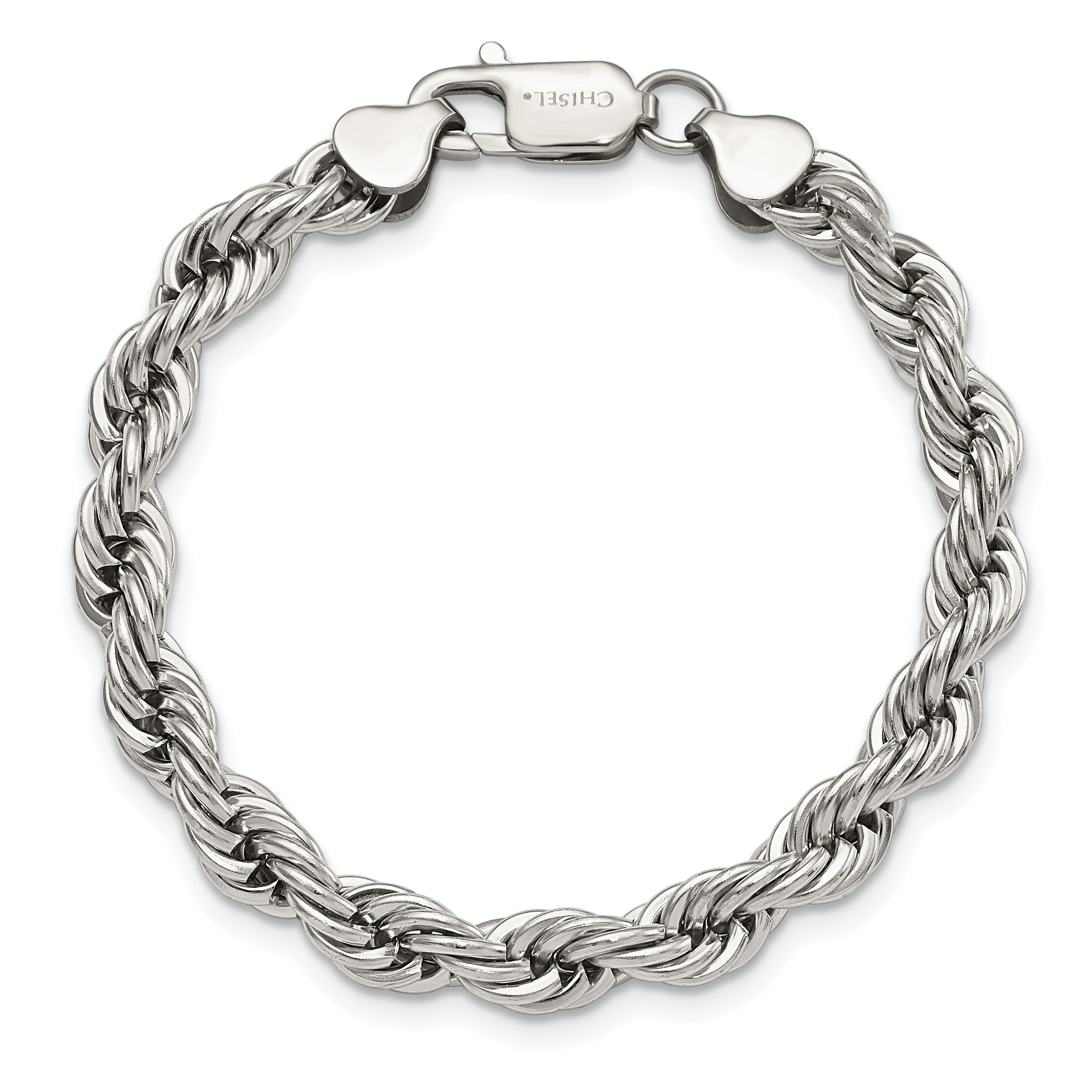 Chisel Stainless Steel Polished 7mm 7.25 inch Rope Bracelet