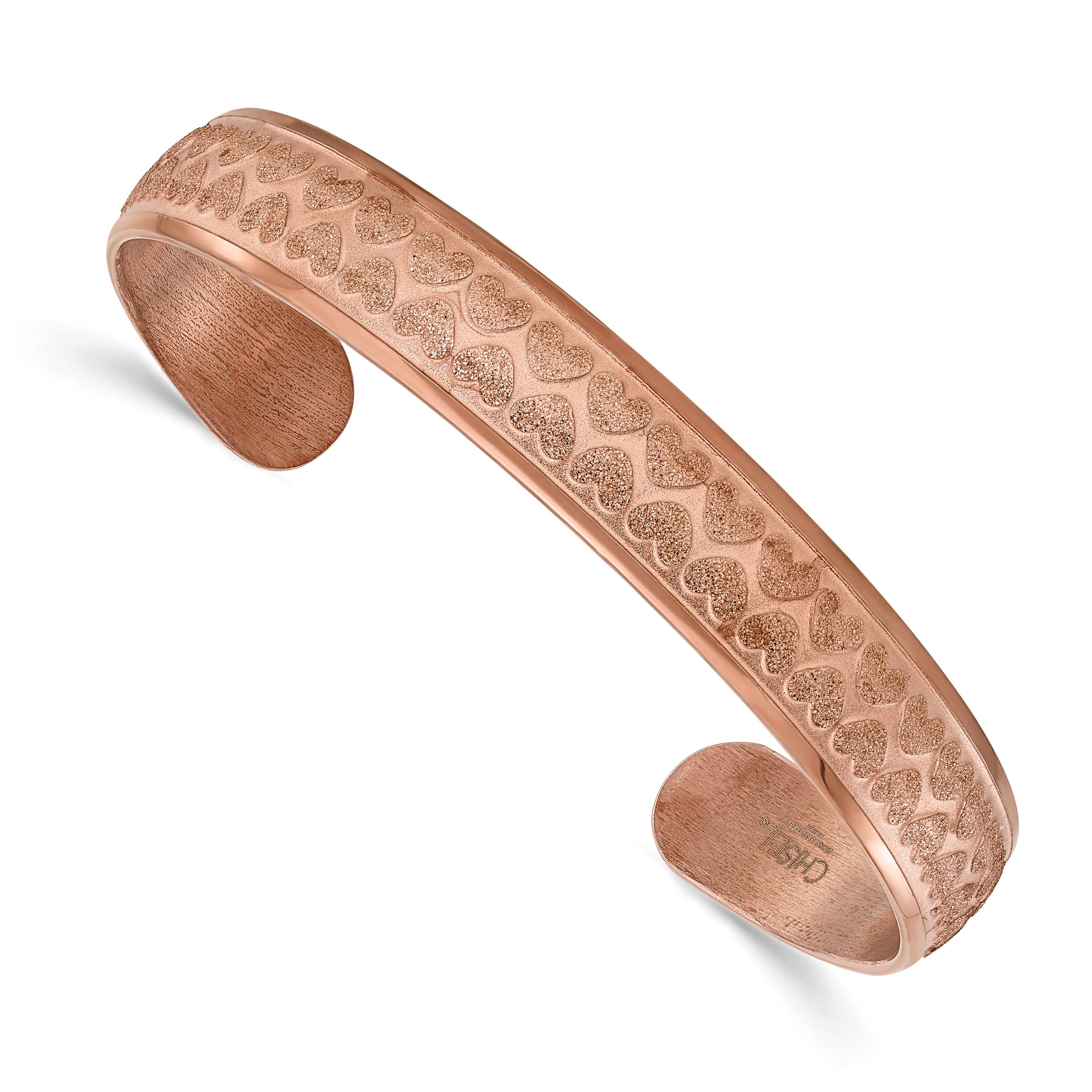 Stainless Steel Rose IP-Plated Laser Cut Heart Cuff Bangle