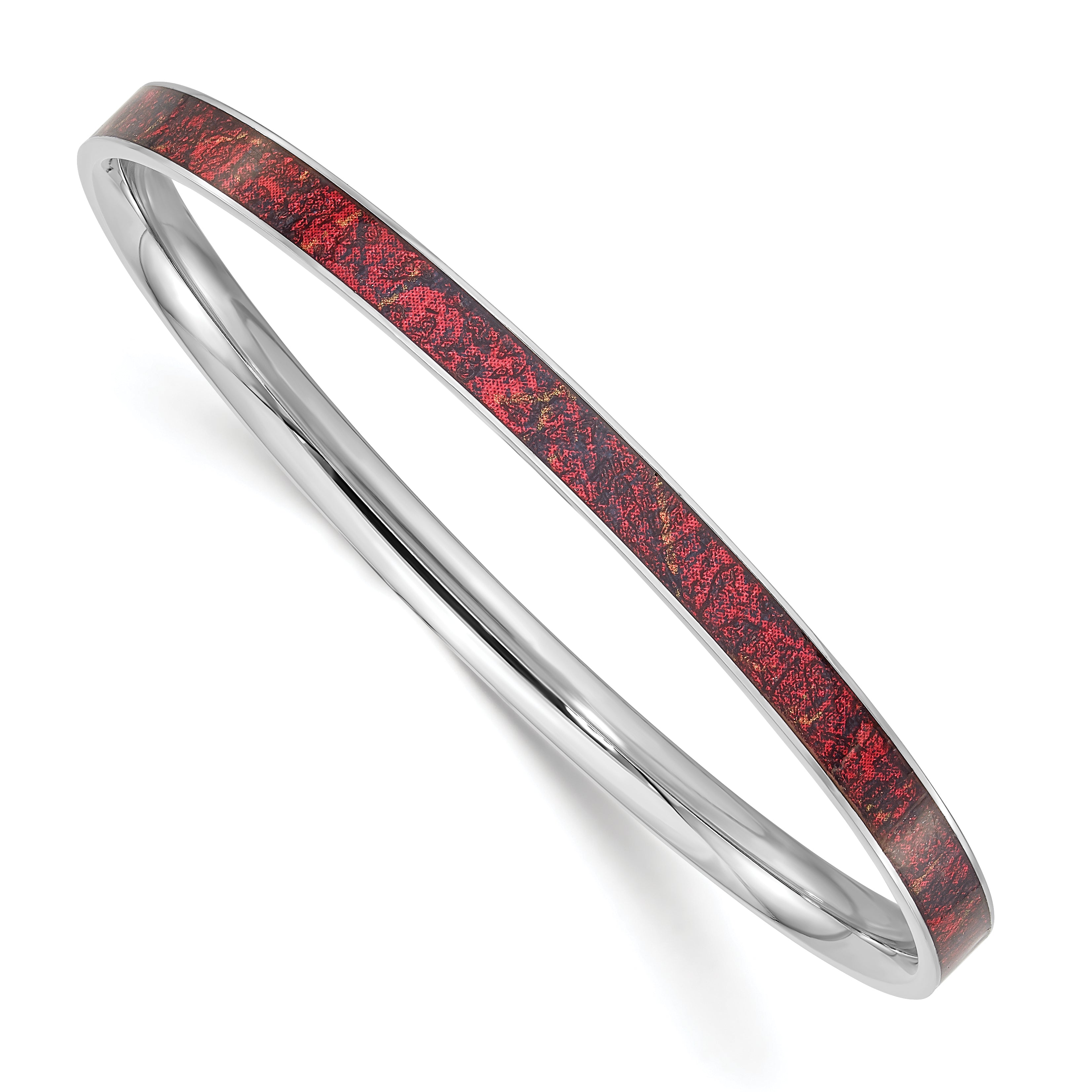 Stainless Steel Polished Red and Black Enameled Bangle