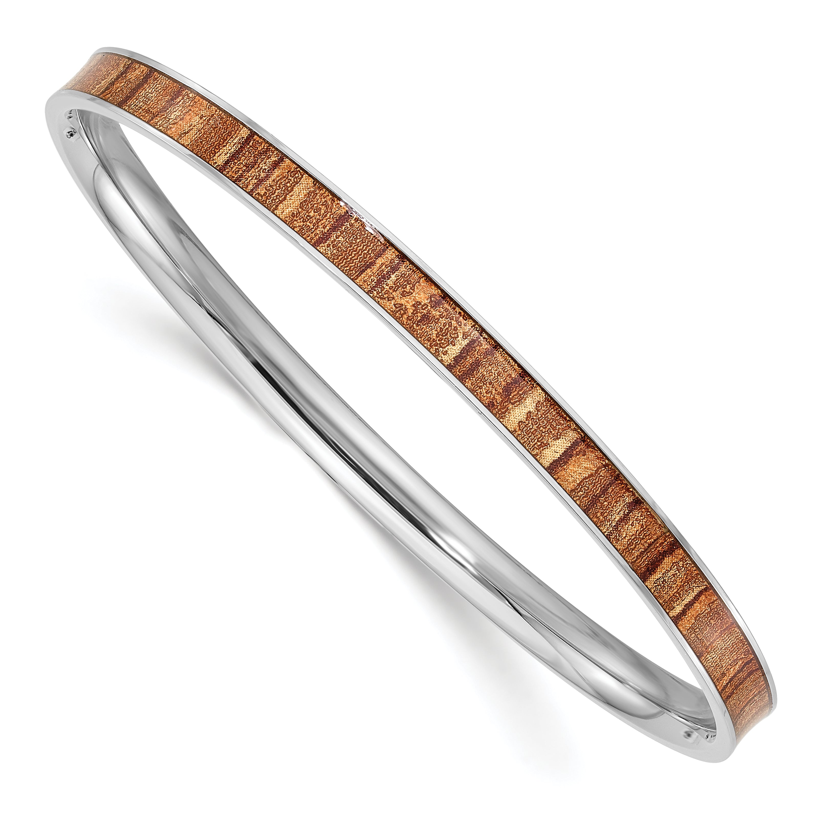 Stainless Steel Polished Yellow and Brown Enameled Bangle