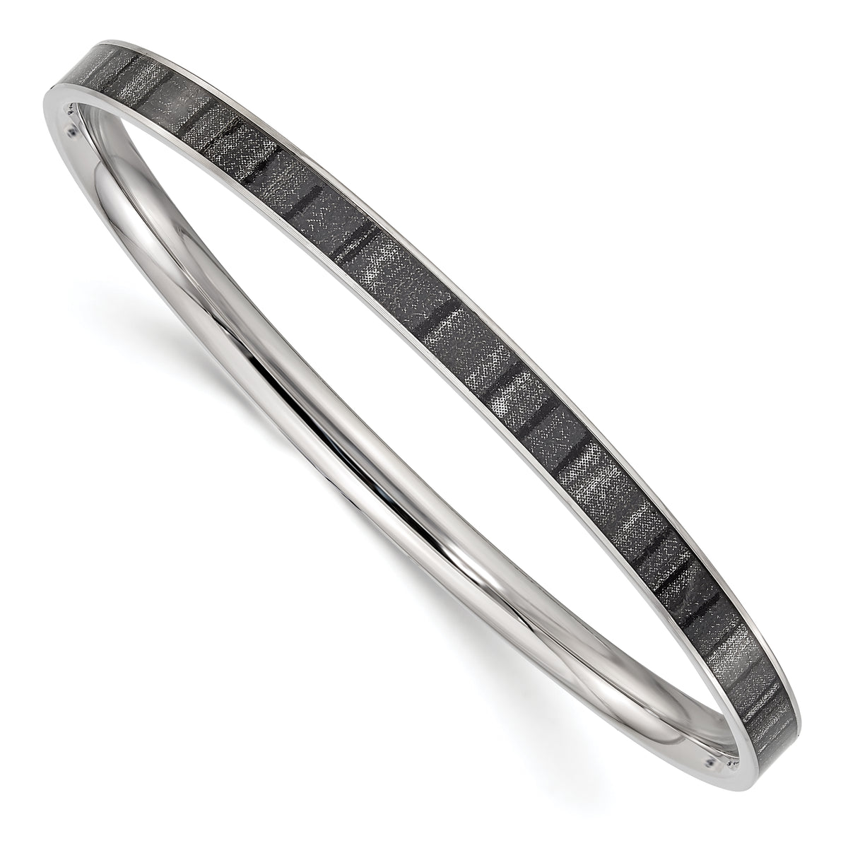 Stainless Steel Polished Black and White Enameled Bangle