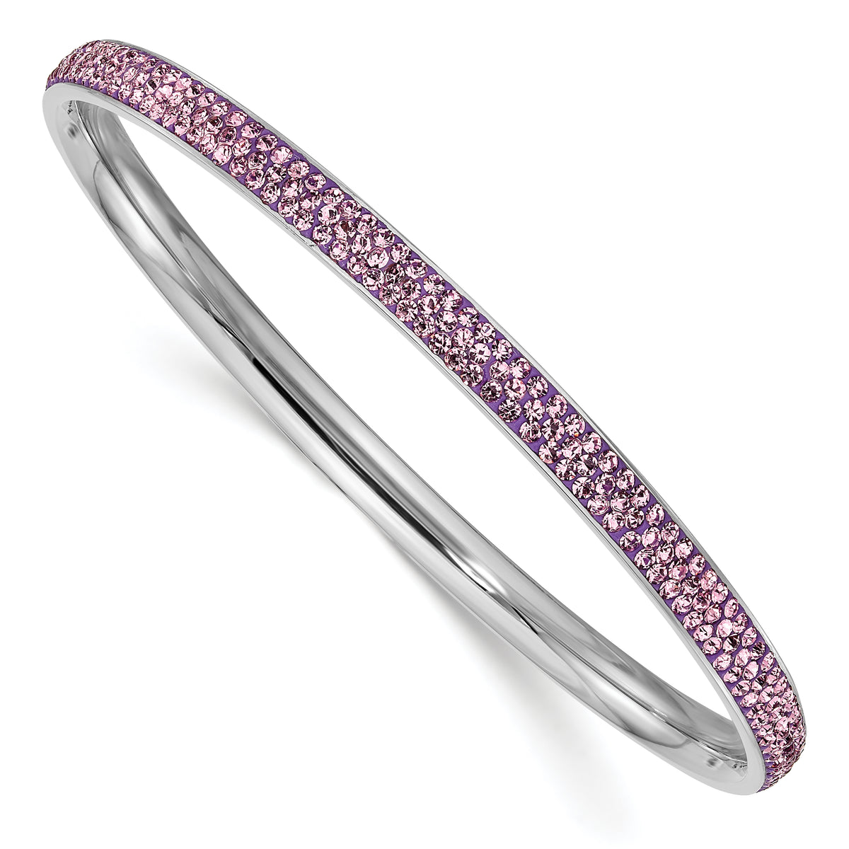 Stainless Steel Polished Light Purple Crystal Rounded Bangle