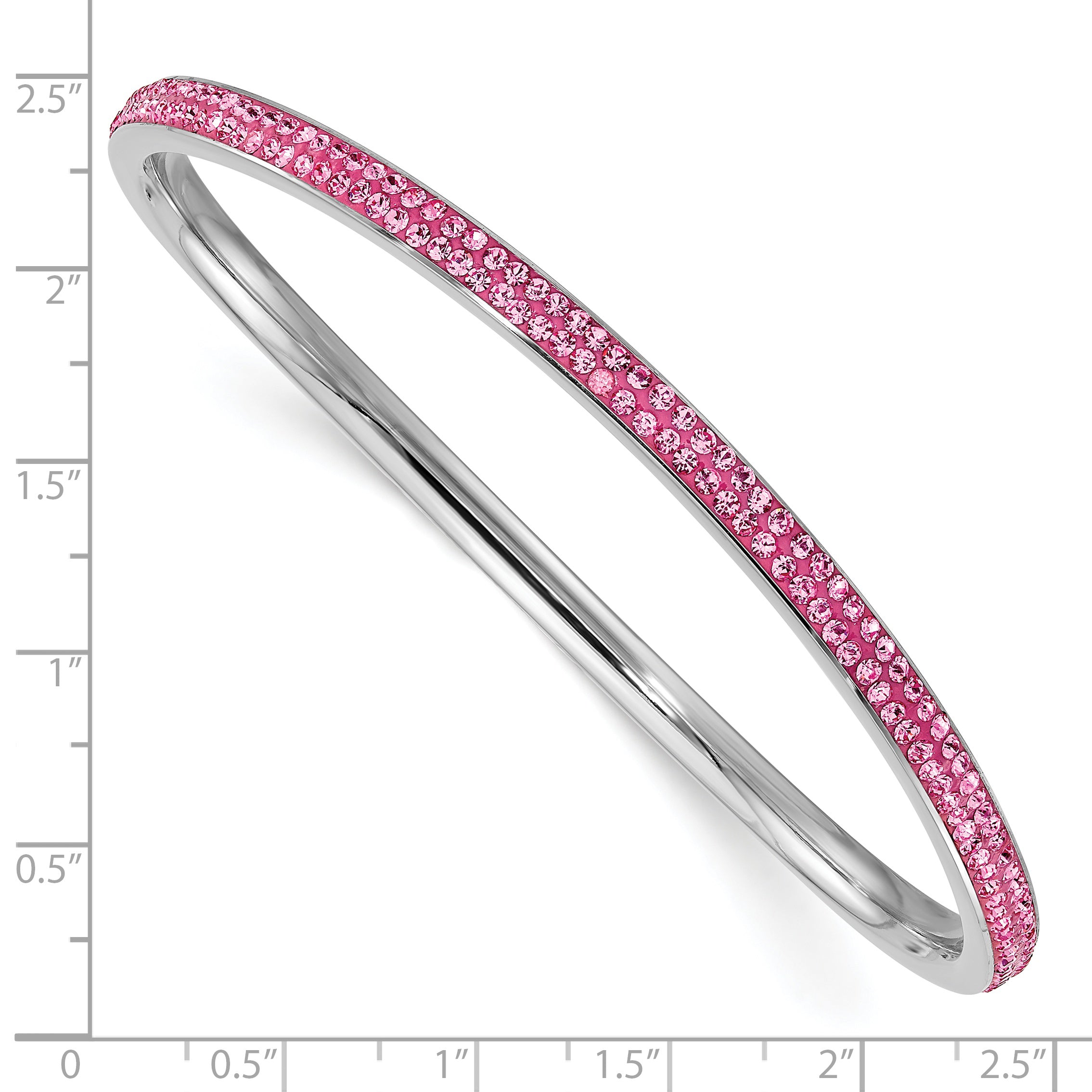 Stainless Steel Polished Pink Crystal Wavy Bangle