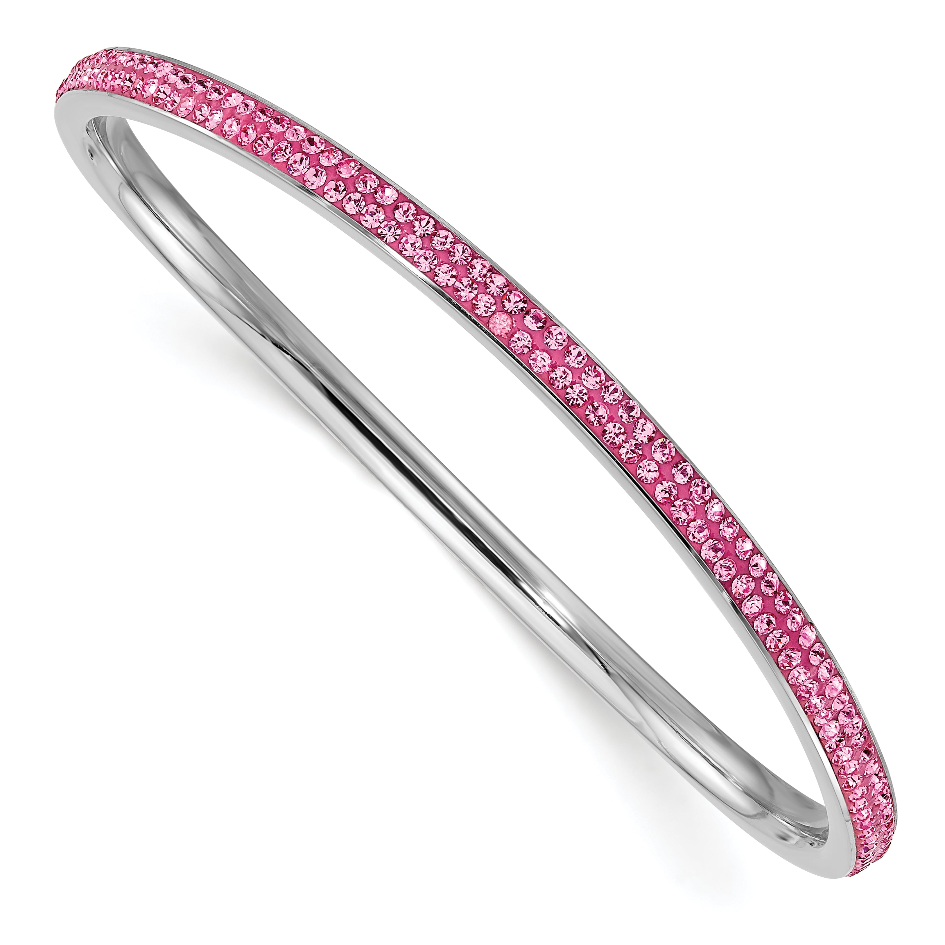 Stainless Steel Polished Pink Crystal Wavy Bangle