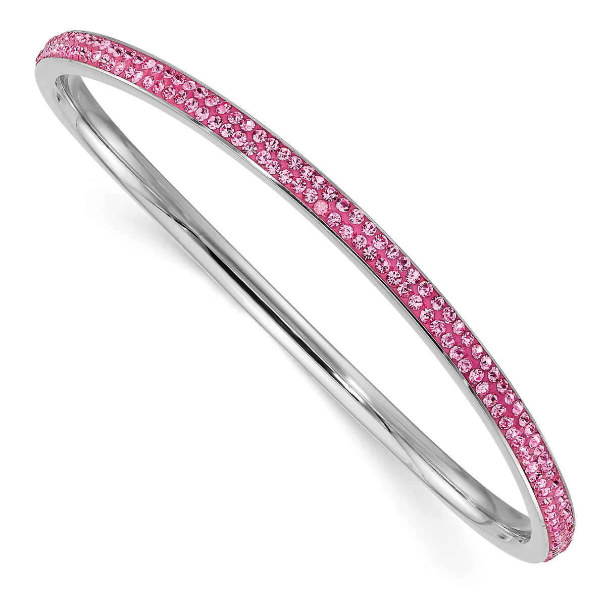 Stainless Steel Polished Pink Crystal Wavy Bangle