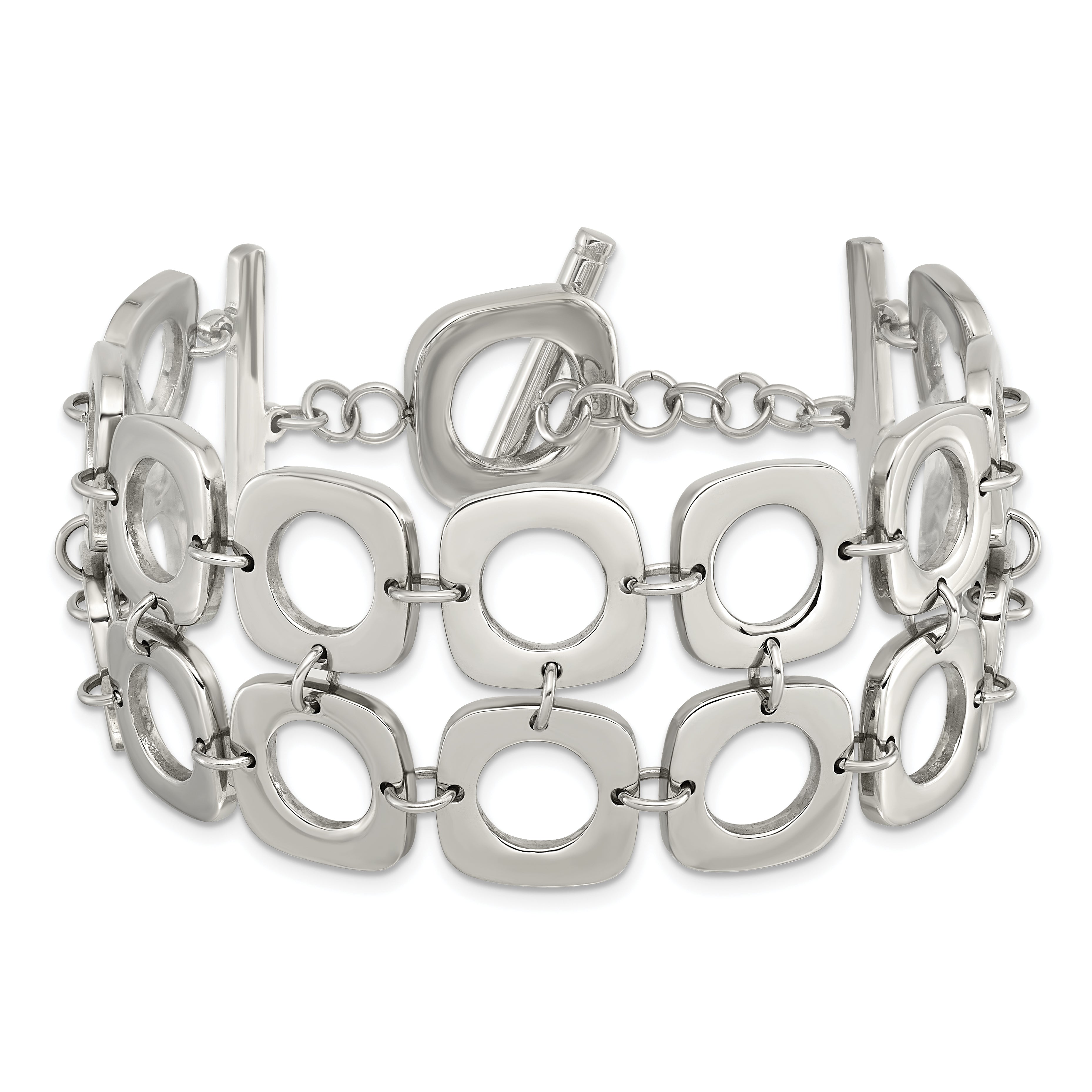 Stainless Steel Polished Double Row Square 8in Toggle Bracelet