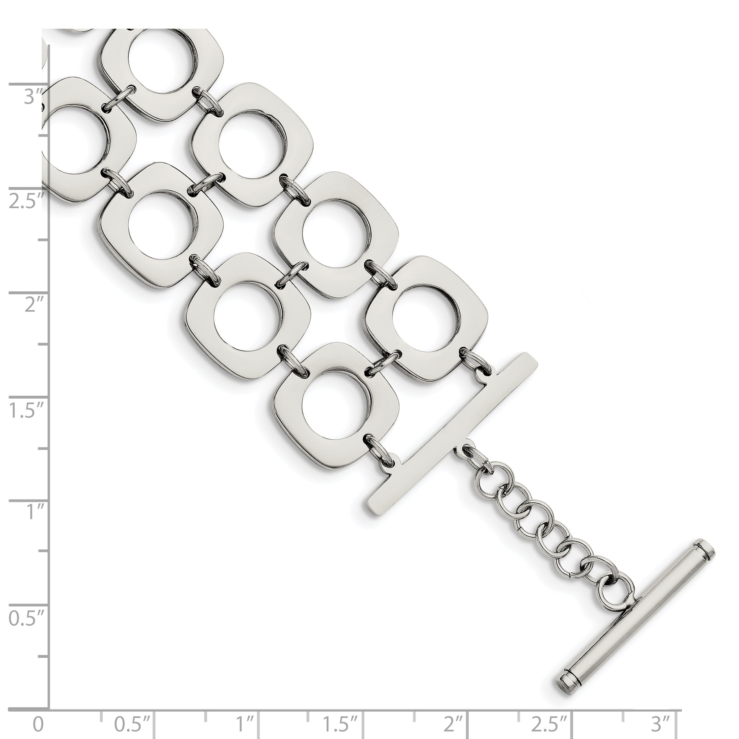 Stainless Steel Polished Double Row Square 8in Toggle Bracelet