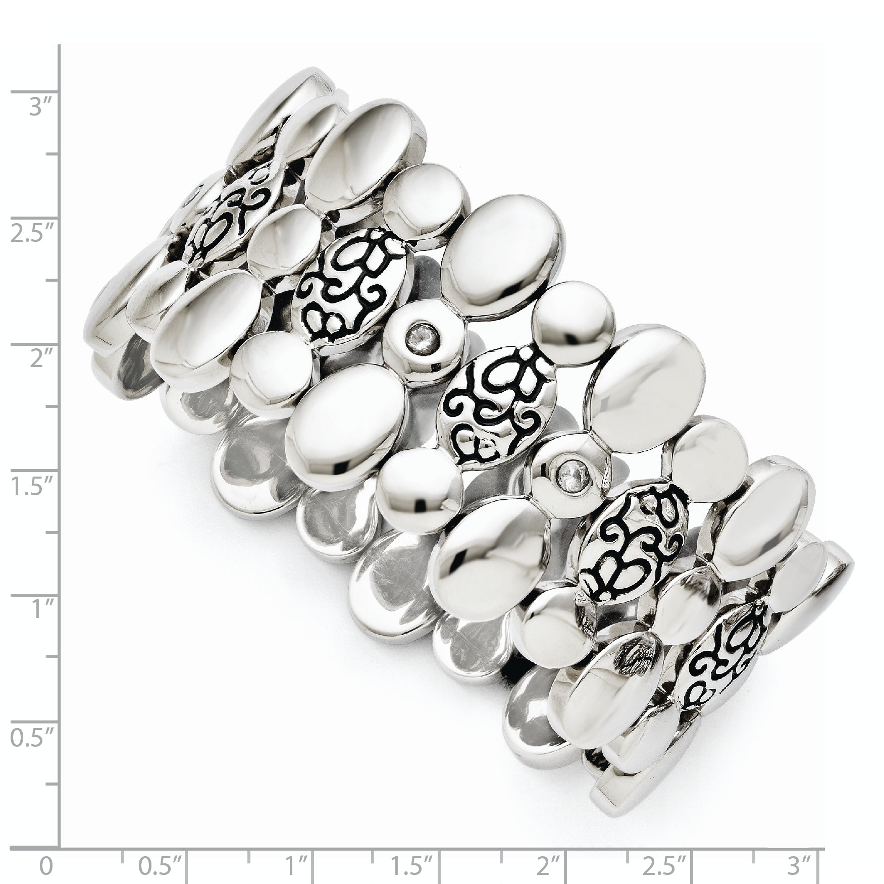 Stainless Steel CZ Antiqued Stretch Bracelet