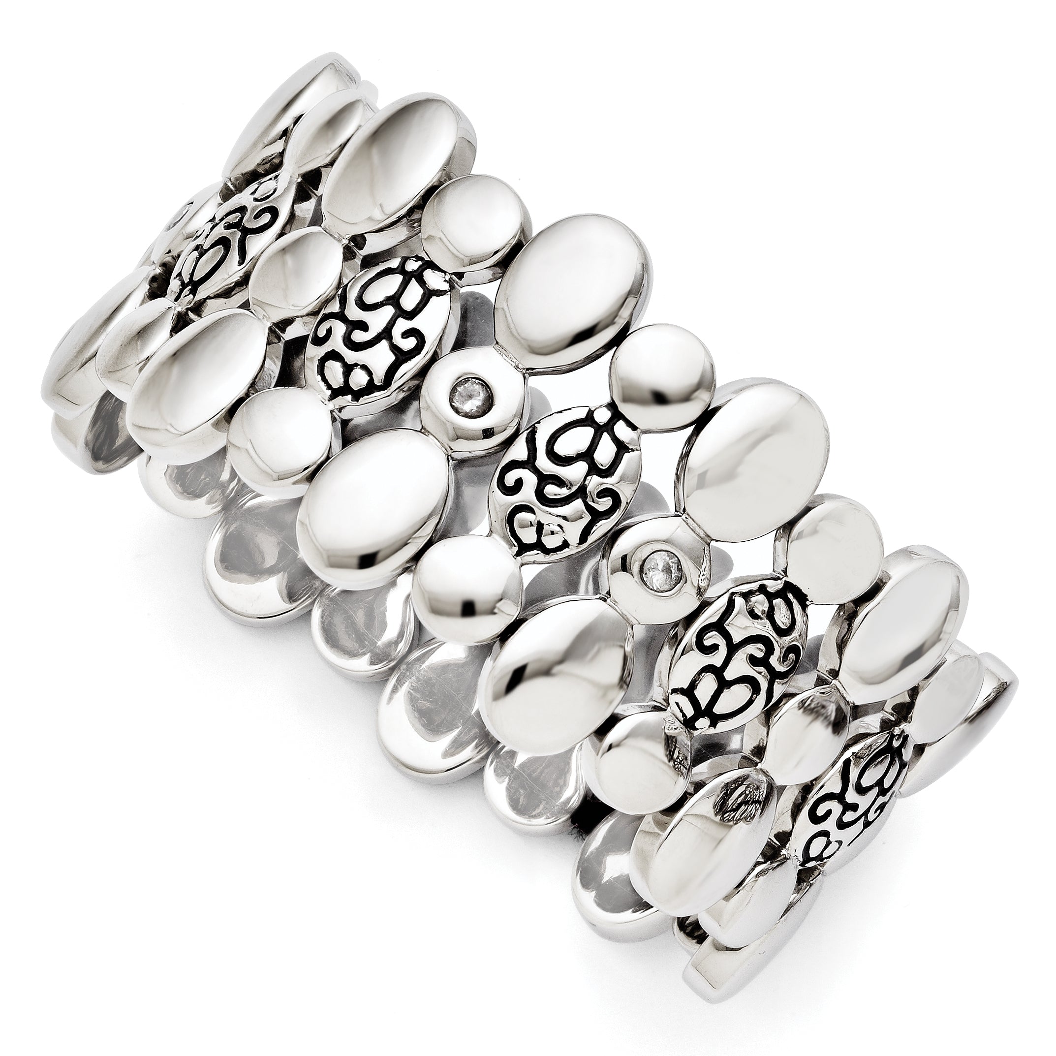 Stainless Steel CZ Antiqued Stretch Bracelet