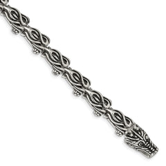 Chisel Stainless Steel Antiqued and Polished Dragon 8.75 inch Bracelet