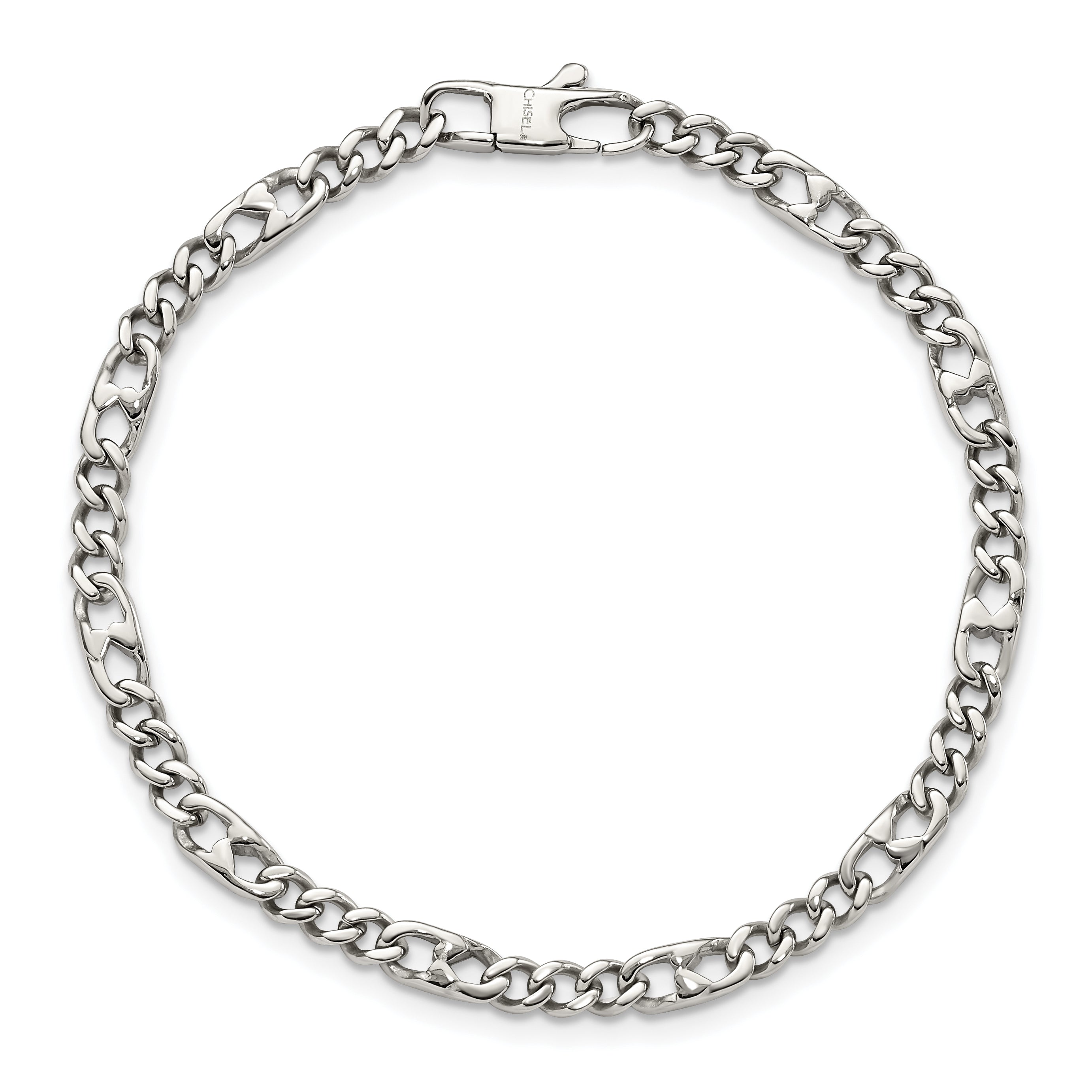 Chisel Stainless Steel Polished 4mm 8.5 inch Figaro Bracelet