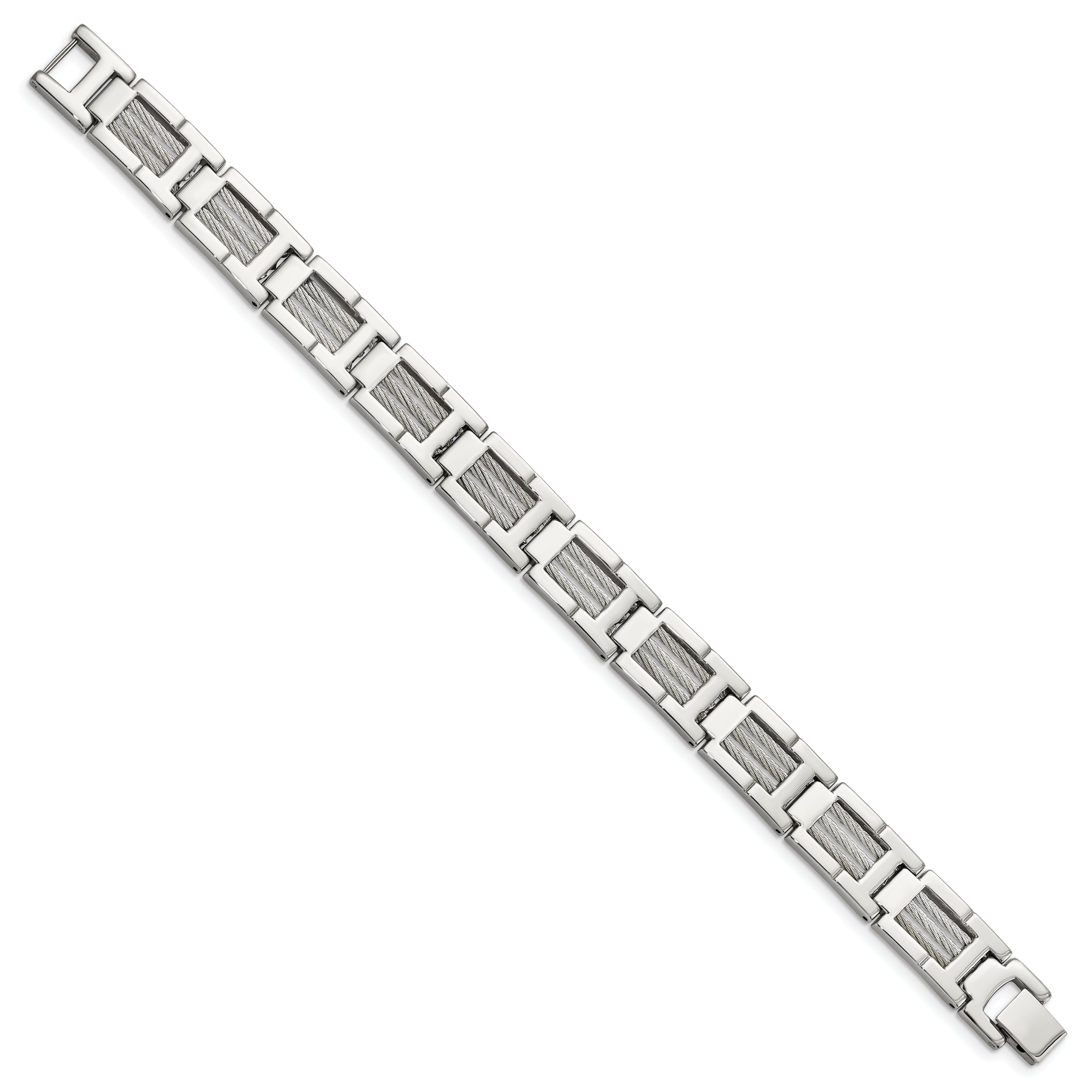 Chisel Stainless Steel Brushed and Polished with Cable Inlacy 8.5 inch Link Bracelet