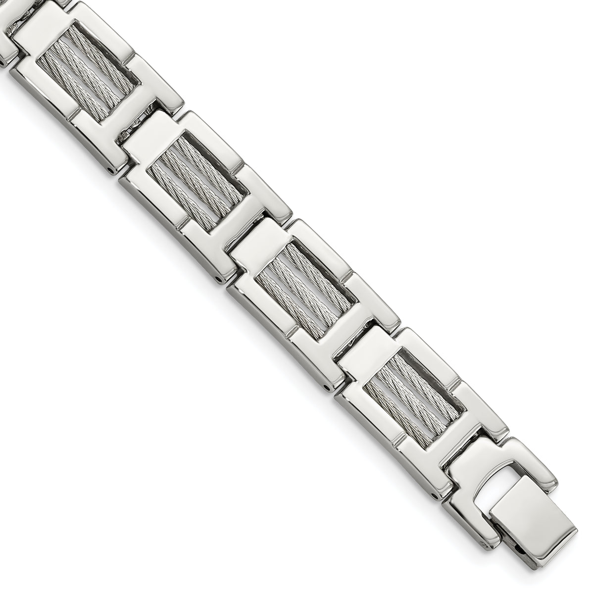 Chisel Stainless Steel Brushed and Polished with Cable Inlacy 8.5 inch Link Bracelet