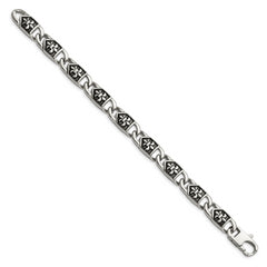 Chisel Stainless Steel Antiqued and Polished Fleur de Lis 8.75 inch Link Bracelet