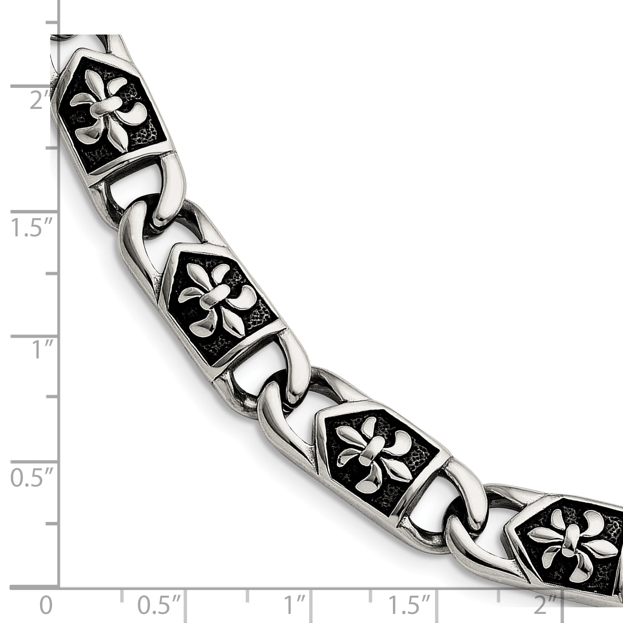 Chisel Stainless Steel Antiqued and Polished Fleur de Lis 8.75 inch Link Bracelet