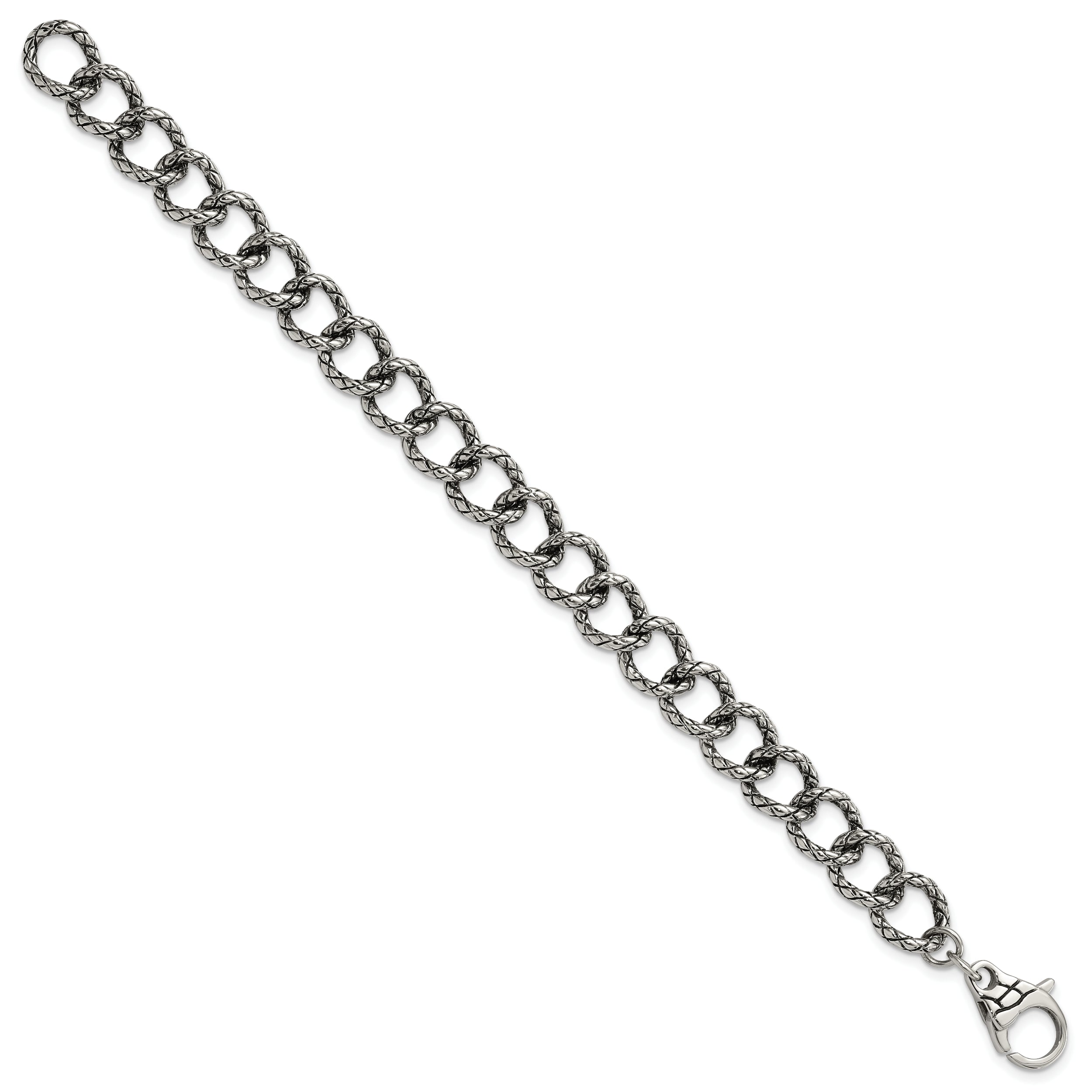 Stainless Steel Polished & Antiqued Textured Link Bracelet