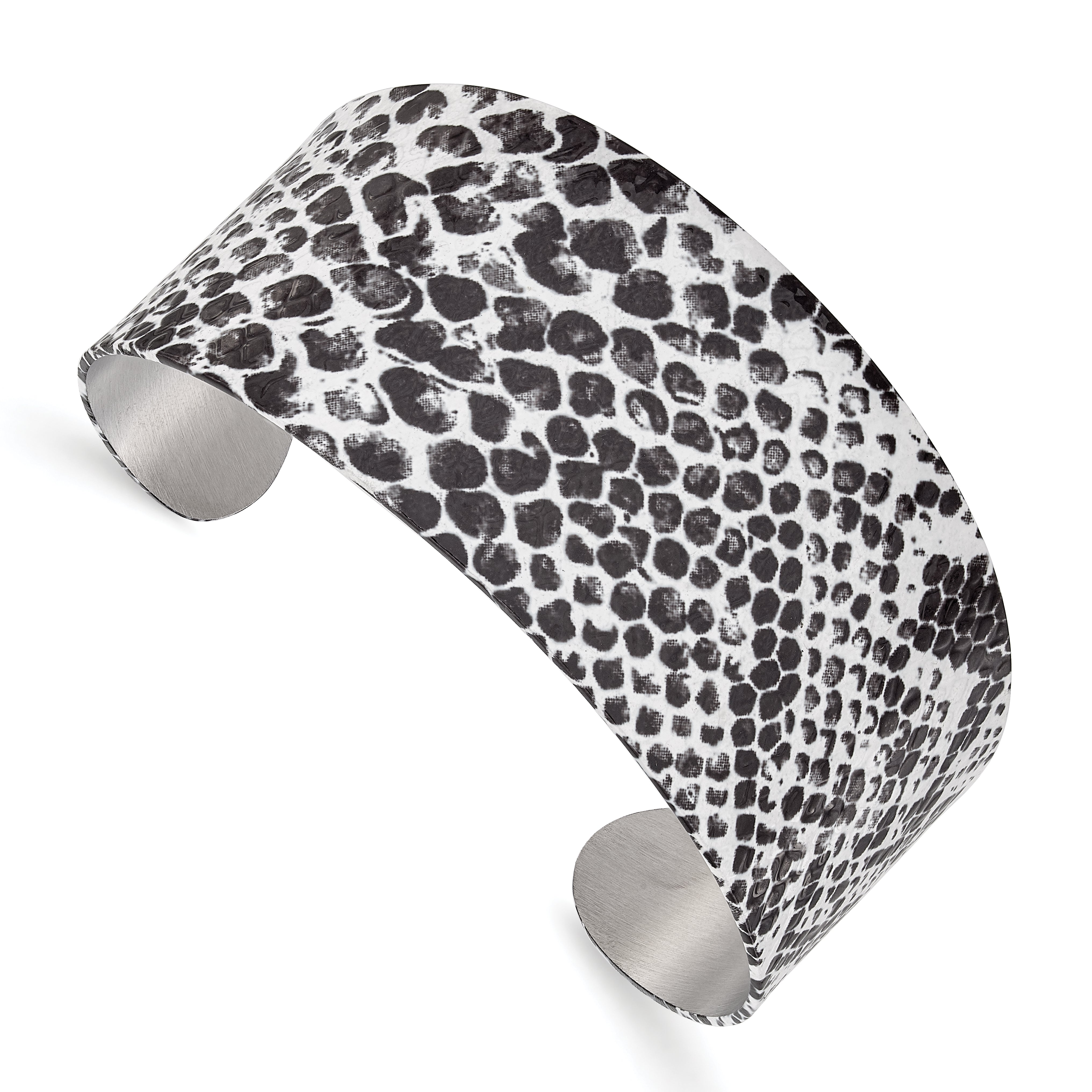 Stainless Steel Black & White Snake Skin Design Cuff Bangle