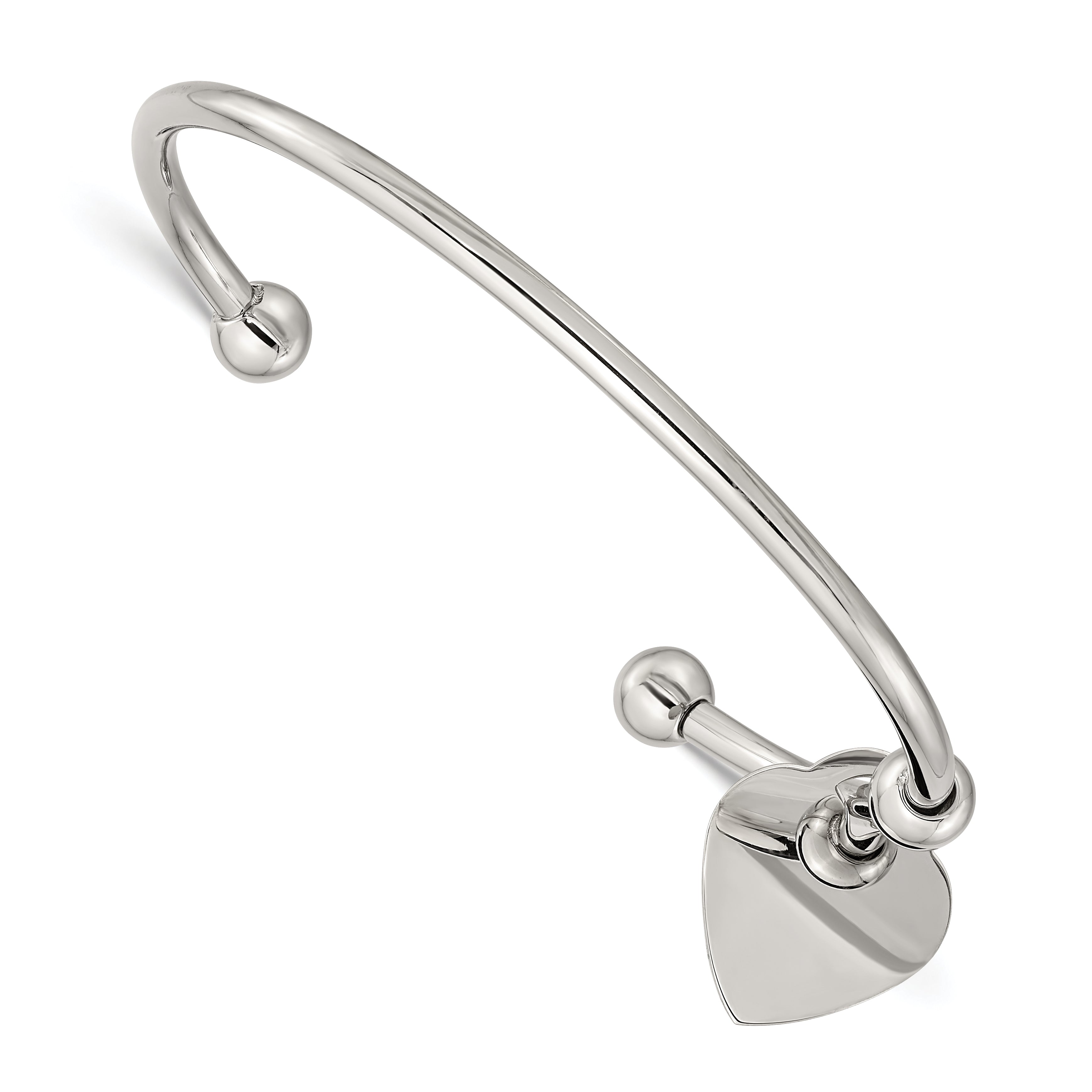 Chisel Stainless Steel Polished with Heart Charm Cuff Bangle