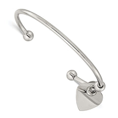 Chisel Stainless Steel Polished with Heart Charm Cuff Bangle