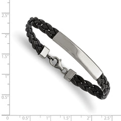 Chisel Stainless Steel Polished Braided Black Leather 7.25 inch ID Bracelet