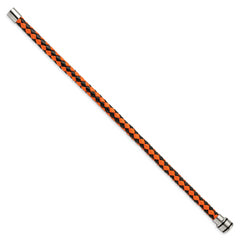 Chisel Stainless Steel Polished Black IP-plated Black and Orange Braided Leather 9 inch Bracelet