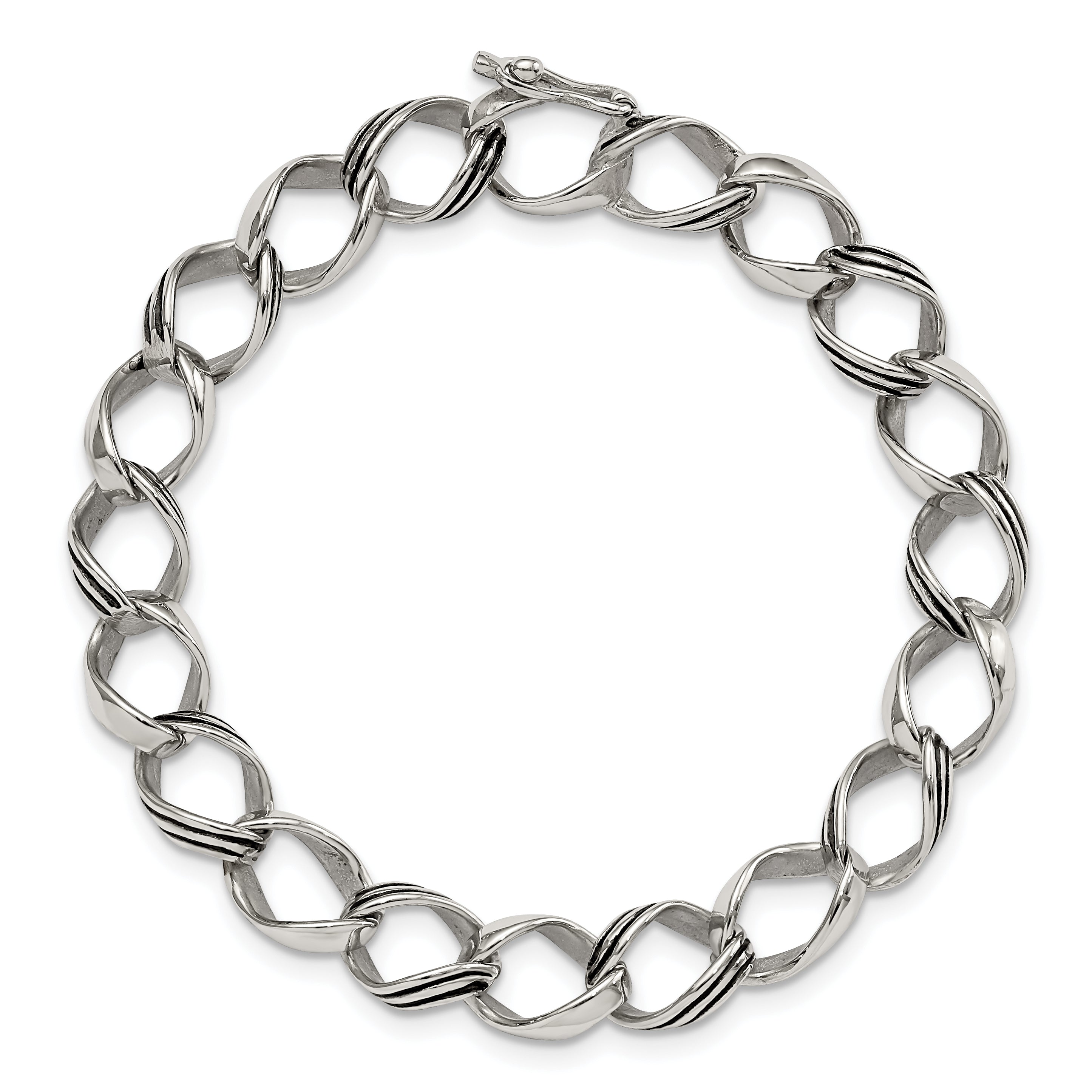 Chisel Stainless Steel Polished and Antiqued 8.25 inch Fancy Link Bracelet