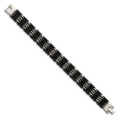 Chisel Stainless Steel Polished with Black Rubber 8.25 inch Link Bracelet