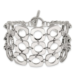 Stainless Steel Polished Fancy Three Strand Square Toggle Bracelet