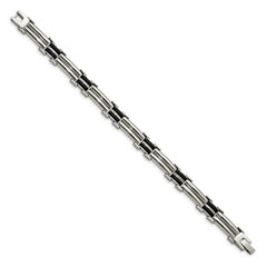 Chisel Stainless Steel Polished with Black Rubber Inlay 8 inch Bracelet