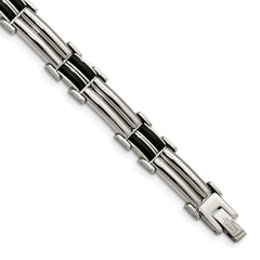 Chisel Stainless Steel Polished with Black Rubber Inlay 8 inch Bracelet