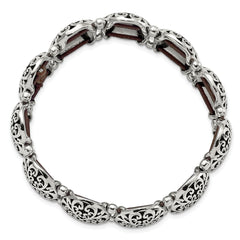 Stainless Steel Antiqued and Polished Oval Stretch Bracelet