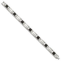 Chisel Stainless Steel Polished with Black Carbon Fiber Inlay 8.75 inch Link Bracelet