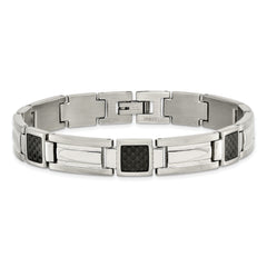 Chisel Stainless Steel Polished with Black Carbon Fiber Inlay 8.75 inch Link Bracelet